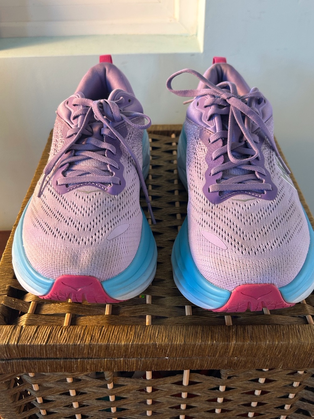 Hoka One Bondi 8 Women's Lavender Sneakers Sz 9.5B Blue Midsole Pink Toe Walking